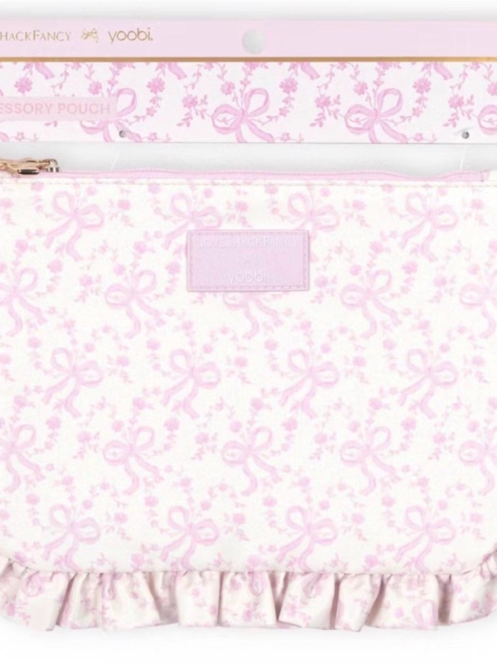 Yoobi x Loveshackfancy Pink Bow Print Accessory Pouch